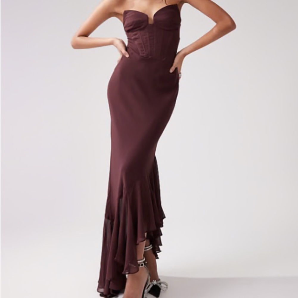 Strapless Corset Maxi Dress in Plum